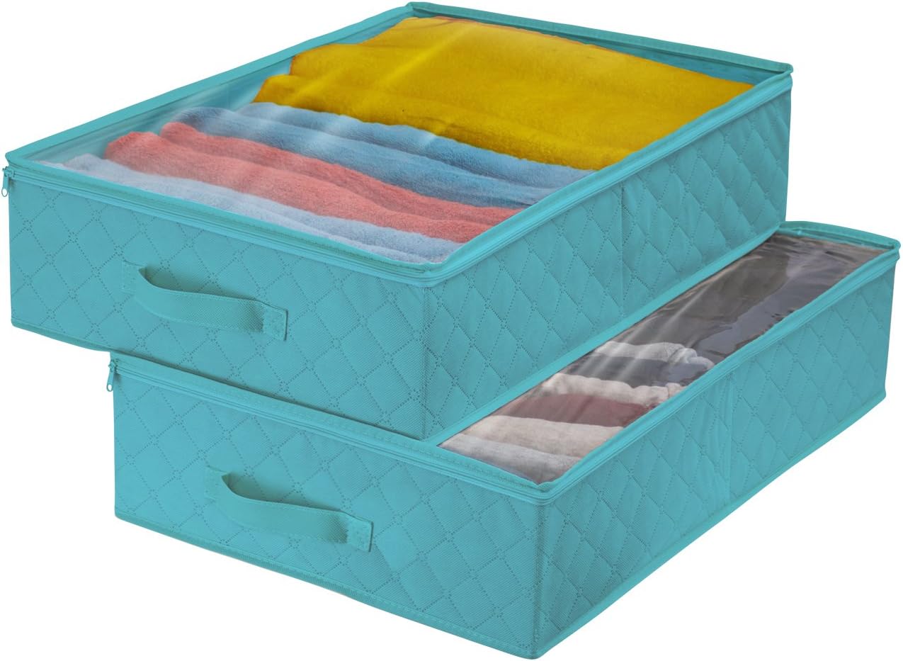 Sorbus Storage Bags Closet & Underbed Organizer Set, Clear Cover, Foldable with Carry Handles, Great for, Clothes, Linens, Bedding, Closets, Bedrooms, and more (Closet Organizer, Aqua)