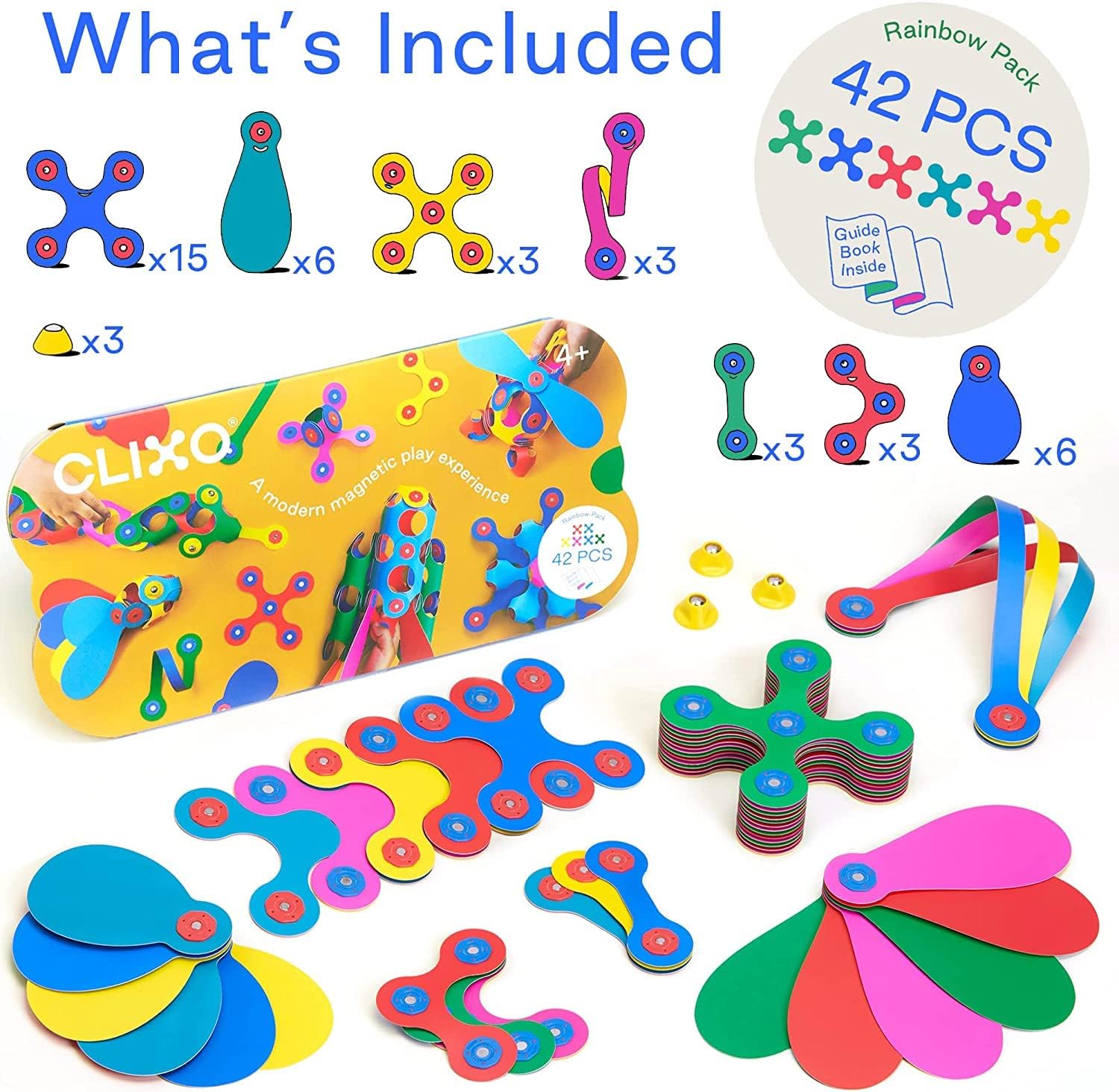 Clixo Rainbow 42 Piece Pack, Flexible, Durable, Imagination-Boosting Magnetic Building Toy- Modern - Image 3