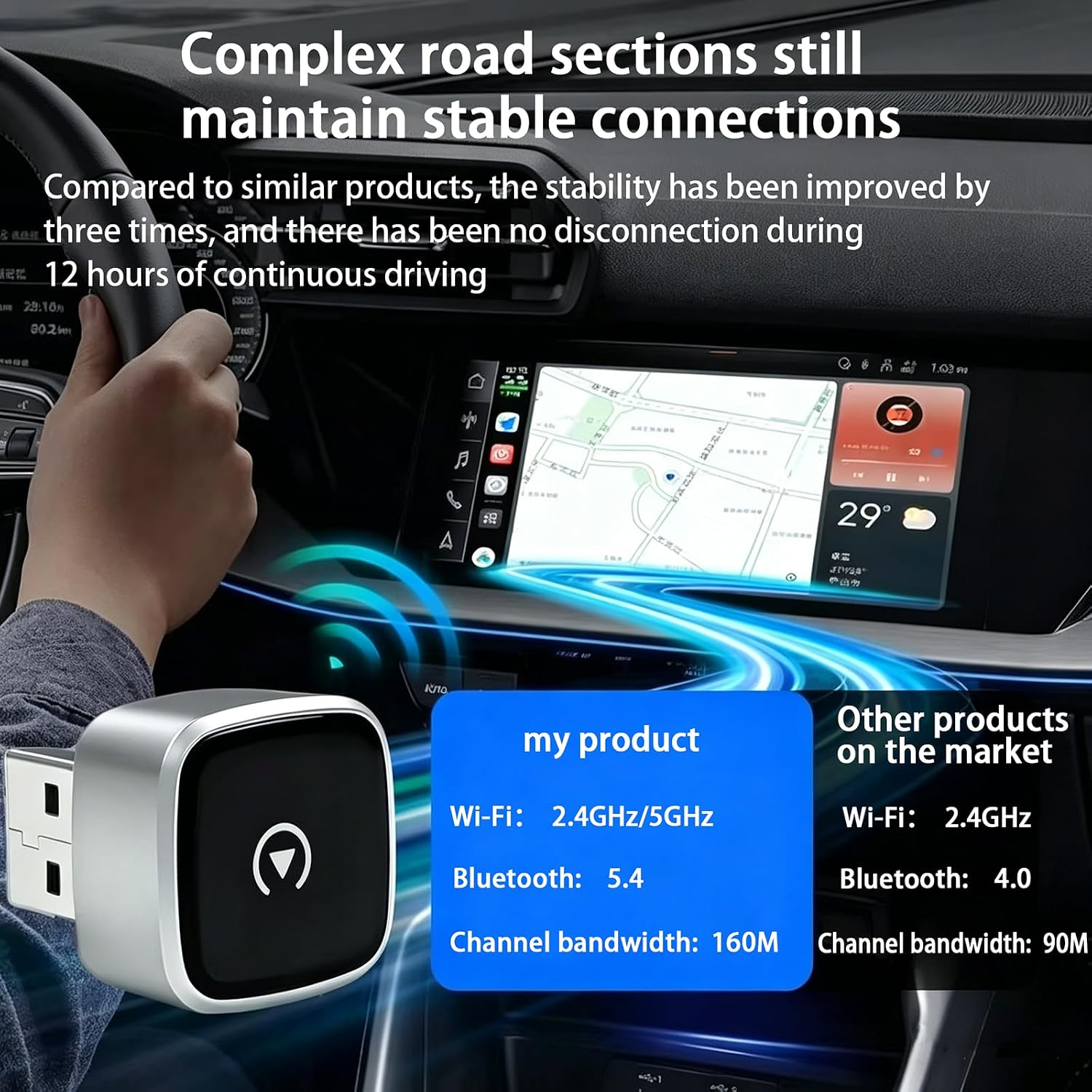2-in-1 Wireless CarPlay & Android Auto Adapter, Plug & Play CarPlay Dongle Converts Wired to Wireless, Fast Auto-Connect, No Delay, Compact Design for iPhone & Android with USB/USB-C Port