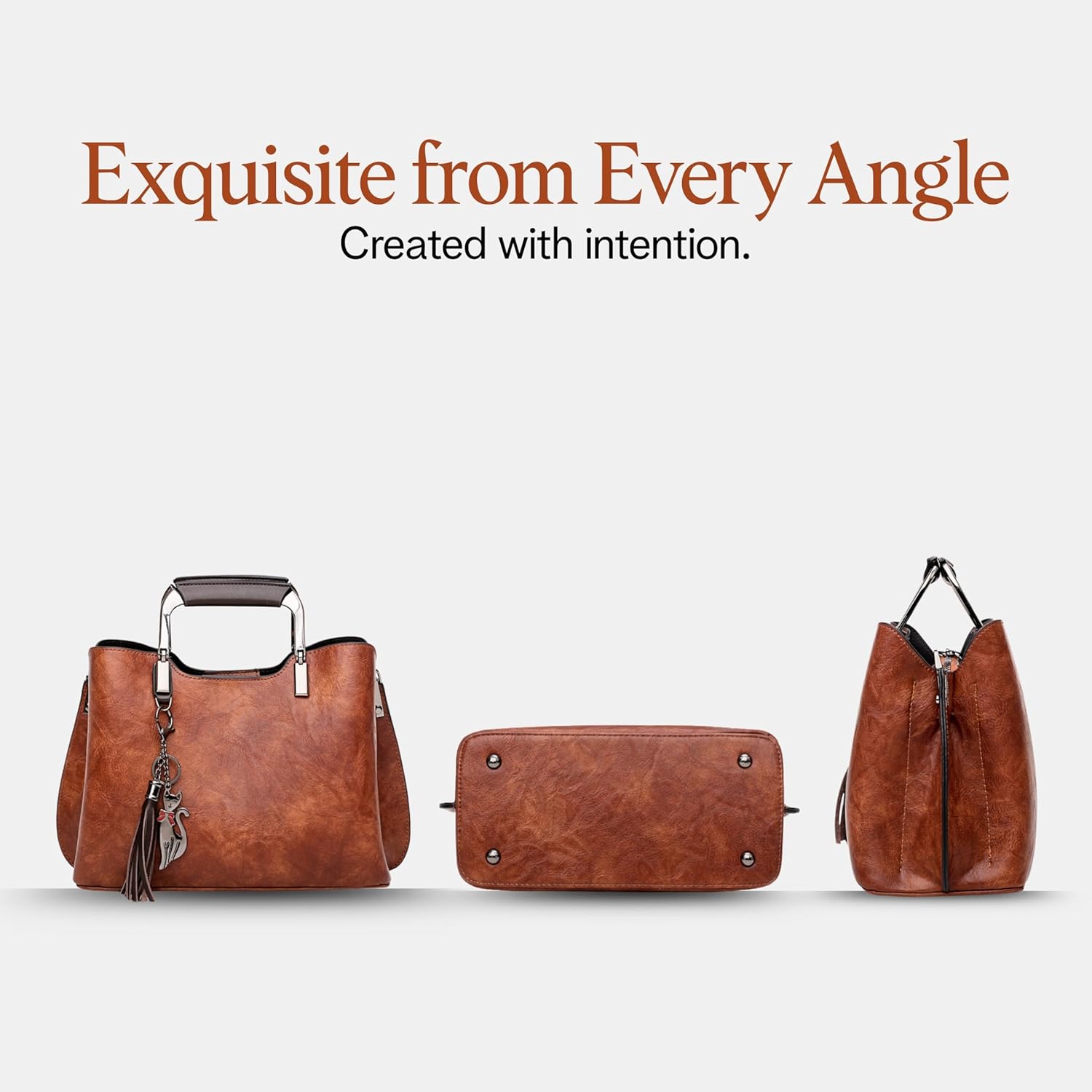 Mothers Day Gift, Small Vegan Leather Purses for Women, Faux Leather Handbags for women, Top Handle Handbags | Vegan Leather, Water Resistant, Charms, Light Weight, Zippers