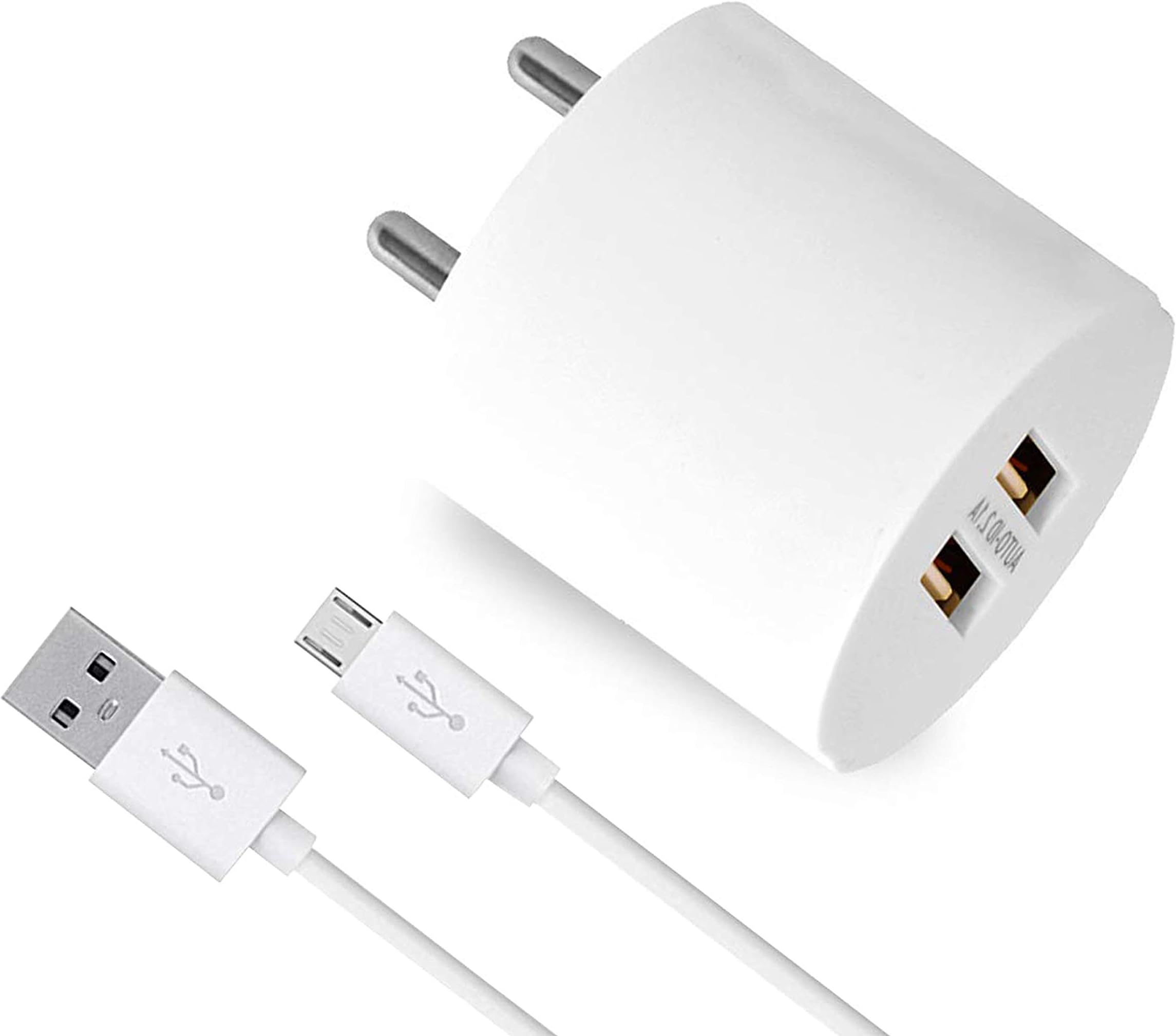 Fast Dual USB Port Charger for ZTE Skate Acqua Original Charger Wall Charger | Mobile Fast Charger | Android Charger with 1 Meter Micro USB Charging Data Cable K D 1-(2.4 Amp, SH1, White)