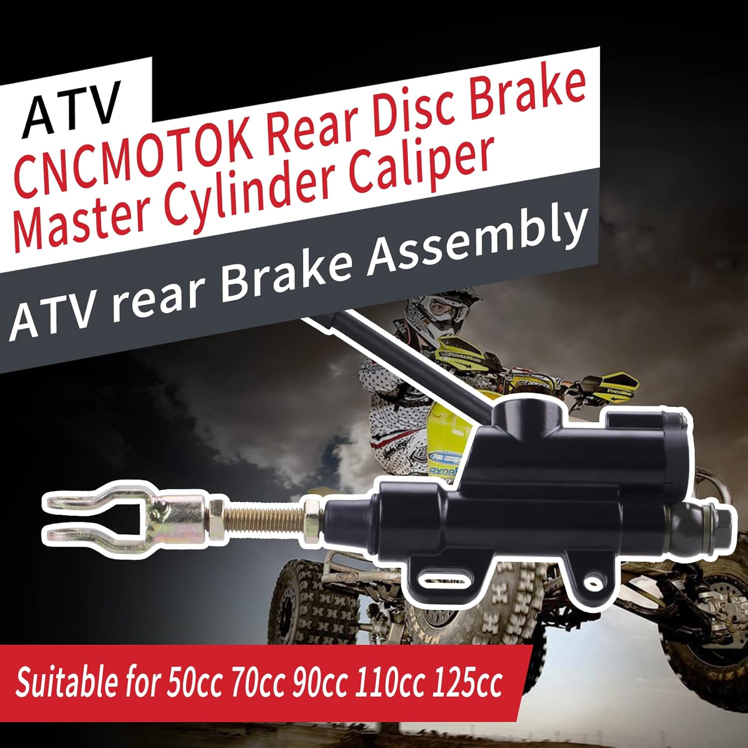 Rear Disc Brake Master Cylinder Caliper With Replaced Disc Brake Pad fit for 50cc 70cc 90cc 110cc 125cc Chinese TaoTao 110cc Peace Motorsports Quad Coolster 3050HD ATV Kids Four Wheeler