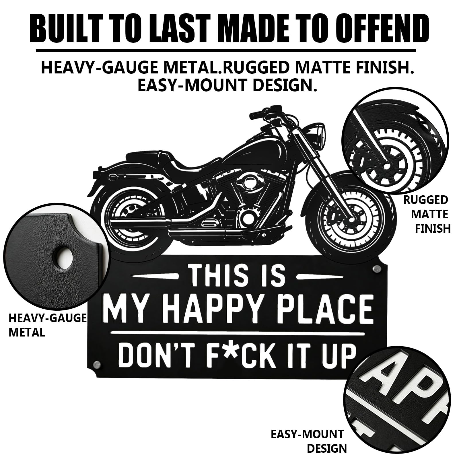 Letrero de metal con texto en inglés "This Happy Place Is My, Don't F It Up