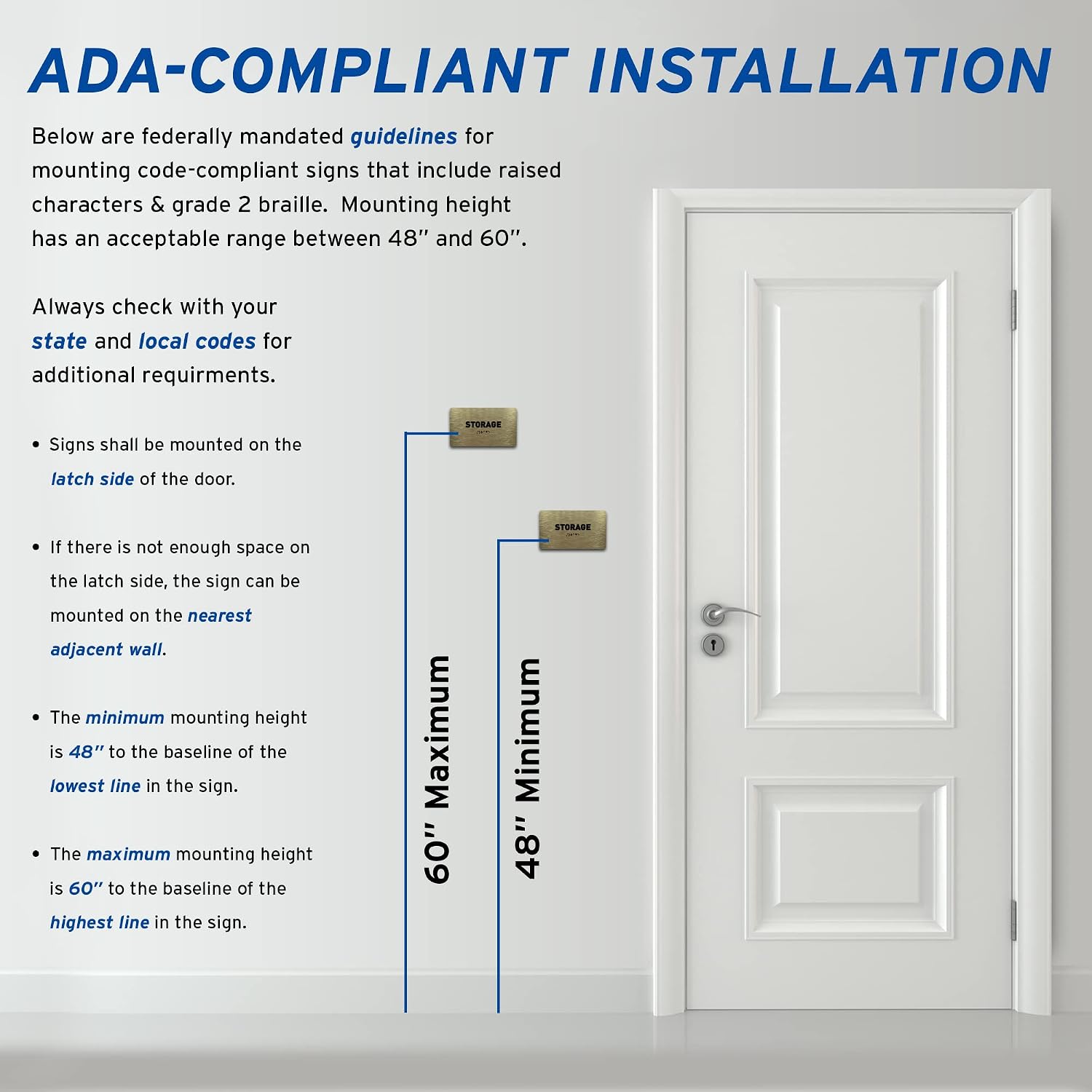 Storage Closet Sign by GDS - ADA Compliant, Raised Icons & Grade 2 Braille - With Adhesive Strips for Easy Installation - Modern Signs for Offices, Businesses- 7" W x 4" H (Brushed Gold) - Made in USA