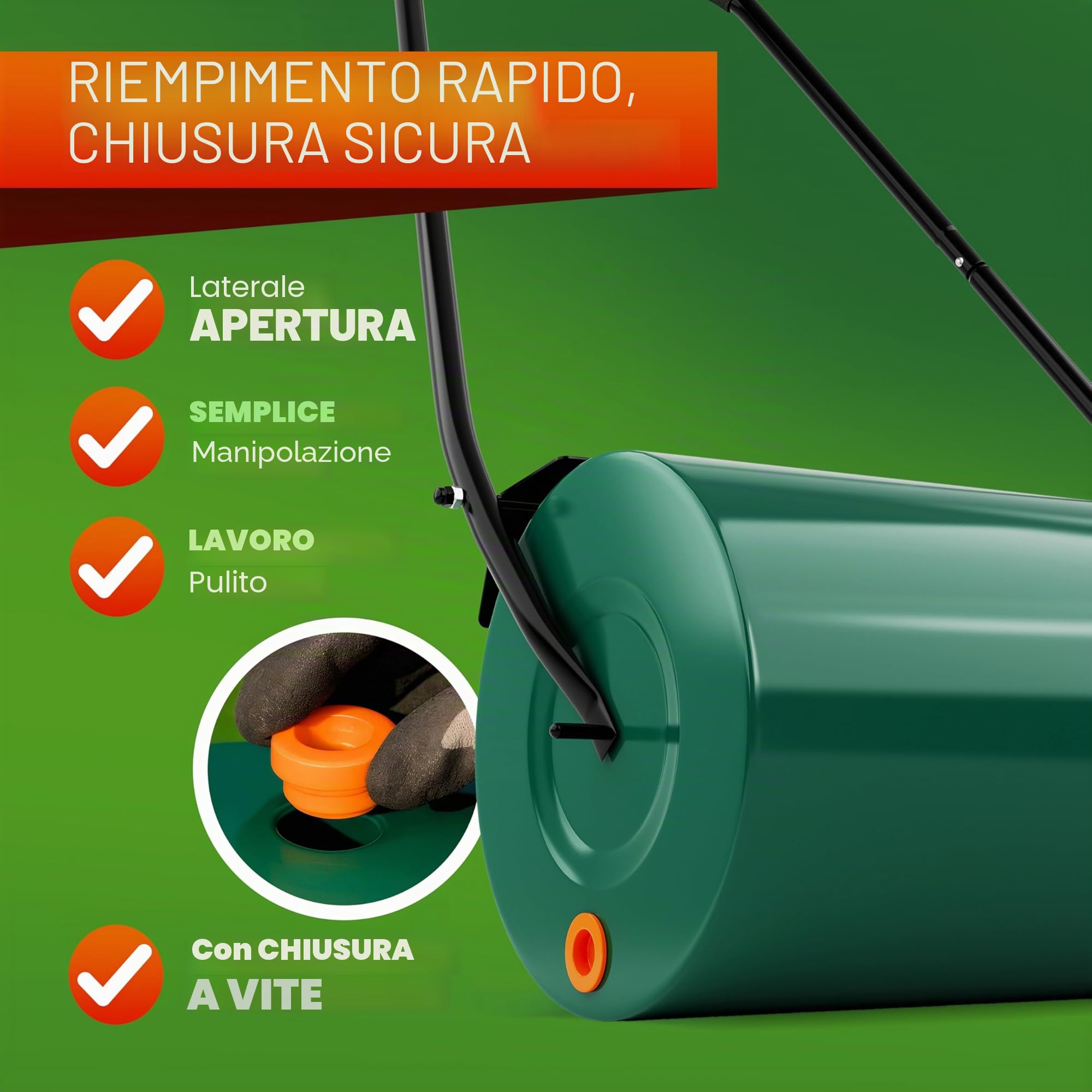 Gardebruk Rullo da Giardino 60 cm Ø32 Capacità 50 L Apertura Laterale Livellare Prato