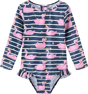 Baby Girls One Piece Swimsuits Long Sleeve Rash Guard Zipper Back Bathing Suit Sun Protection UPF 50+