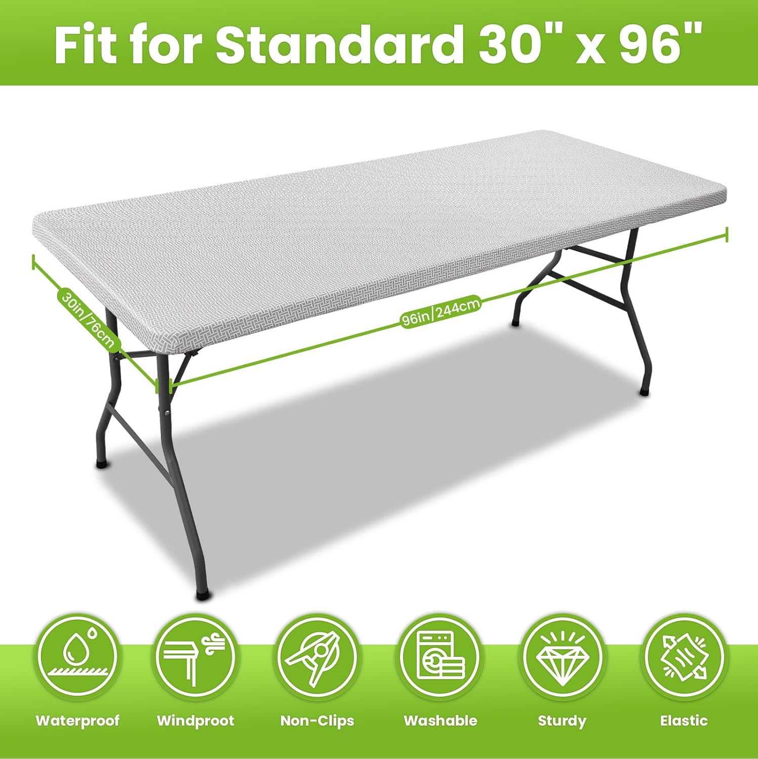 Smiry Spandex Fitted Tablecloth for 8 Foot Rectangle Tables, Washable Picnic Table Cover with Elastic, Stretch Reusable Table Cloth for Outdoor, Camping, Dining & Kitchen (Woven, 30"x96")