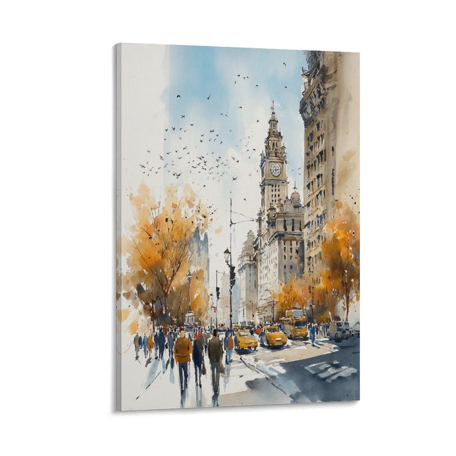 XWYMXZ New York City Retro Manhattan Cityscape 20x30inch(50x75cm) Vintage Travel Poster Watercolor Canvas Art