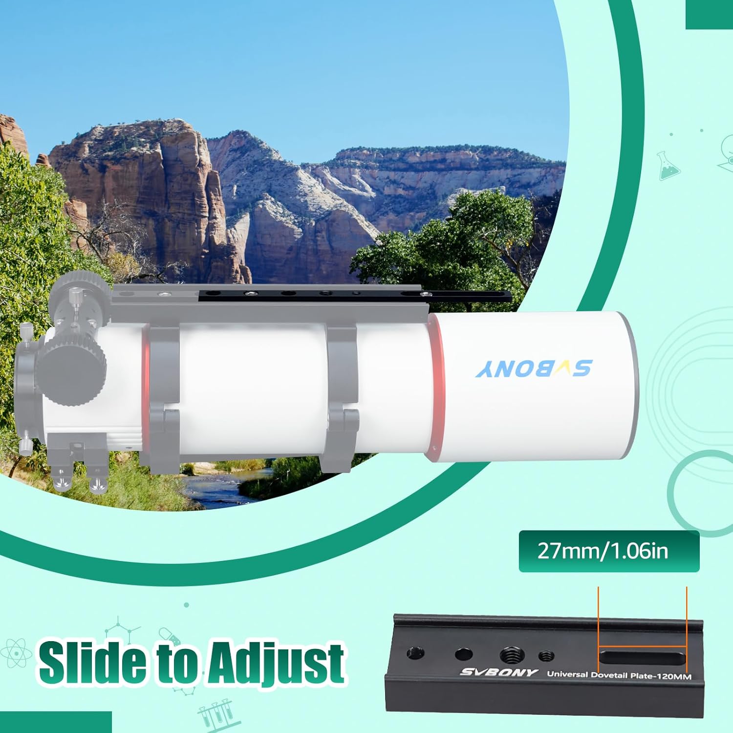 SVBONY SV219 Dovetail Mount Plate, 120mm 4.72 inches Universal Dovetail Plate Dovetail Mount Plate Bundle with SV225 Adjustable Angle Alt-Azimuth Mount and 210mm 8.26 inches Universal Dovetail Plate