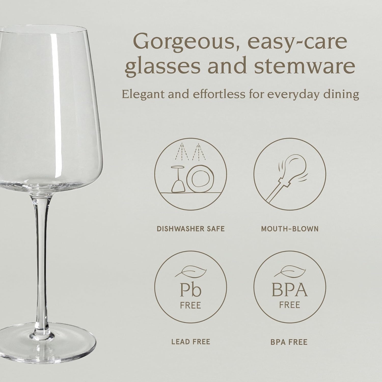 over&back 18oz Modern Glassware - Set of 4 Contemporary Stem Drinking Glasses for Parties, Get-togethers, and More - Mouth-Blown - Wine Cups for Kitchen and Dining Room - Clear