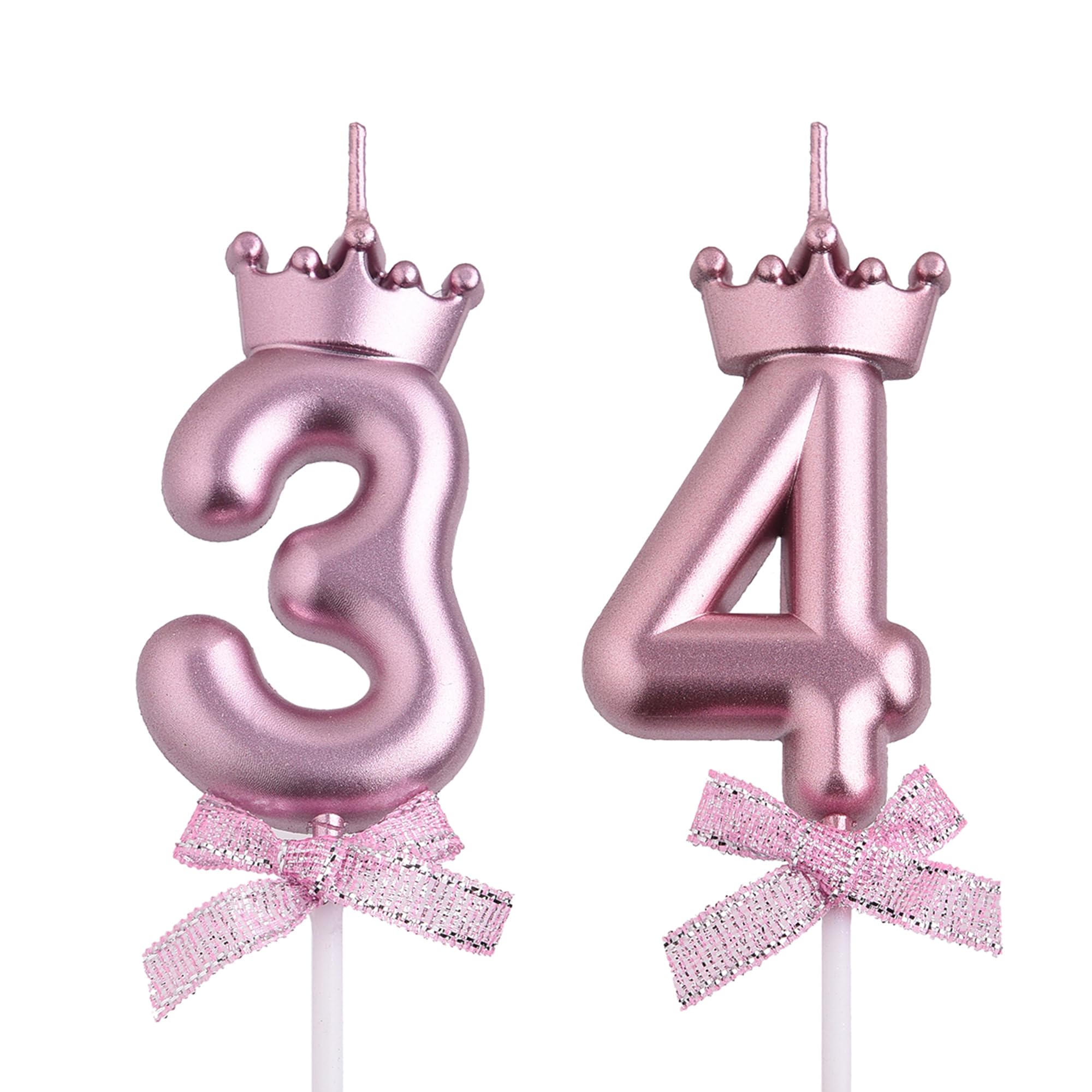 Velas de cumpleaños 34 y 43, velas de cumpleaños con números de 43 a 34 años, decoración de pastel de feliz cumpleaños, regalos para mujeres y hombres (oro rosa)