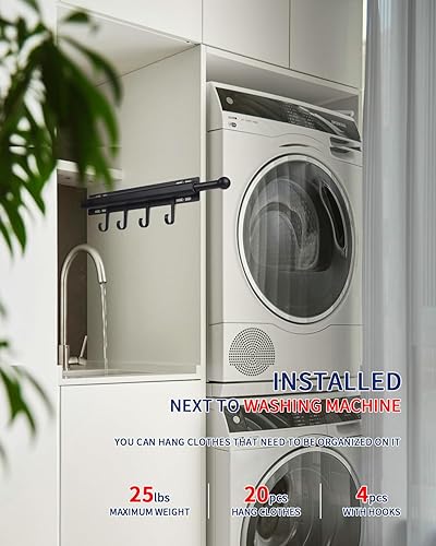 Miniatura 4 de Barra de valet de 12 pulgadas para armarios Barra de valet extraíble para armario Deslizante en negro Barra de colgar extraíble para ropa con 4