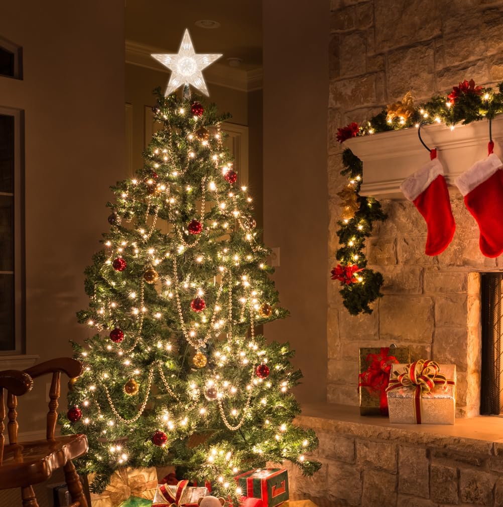 LAMPHOME Christmas Tree Topper, Christmas Star Tree top Decor Light for Christmas Holiday Home Fit for General Size Xmas Tree(9 Inch 10 Lights Clear Colour)