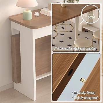 Extendable Dining Table, Saving Space Extendable Drop Leaf Table, Easy Movement, Compact Dining Table,Seats 2-6, Sturdy Wood Top, for Kitchen, Dining and Living Room(0.8m/6c)