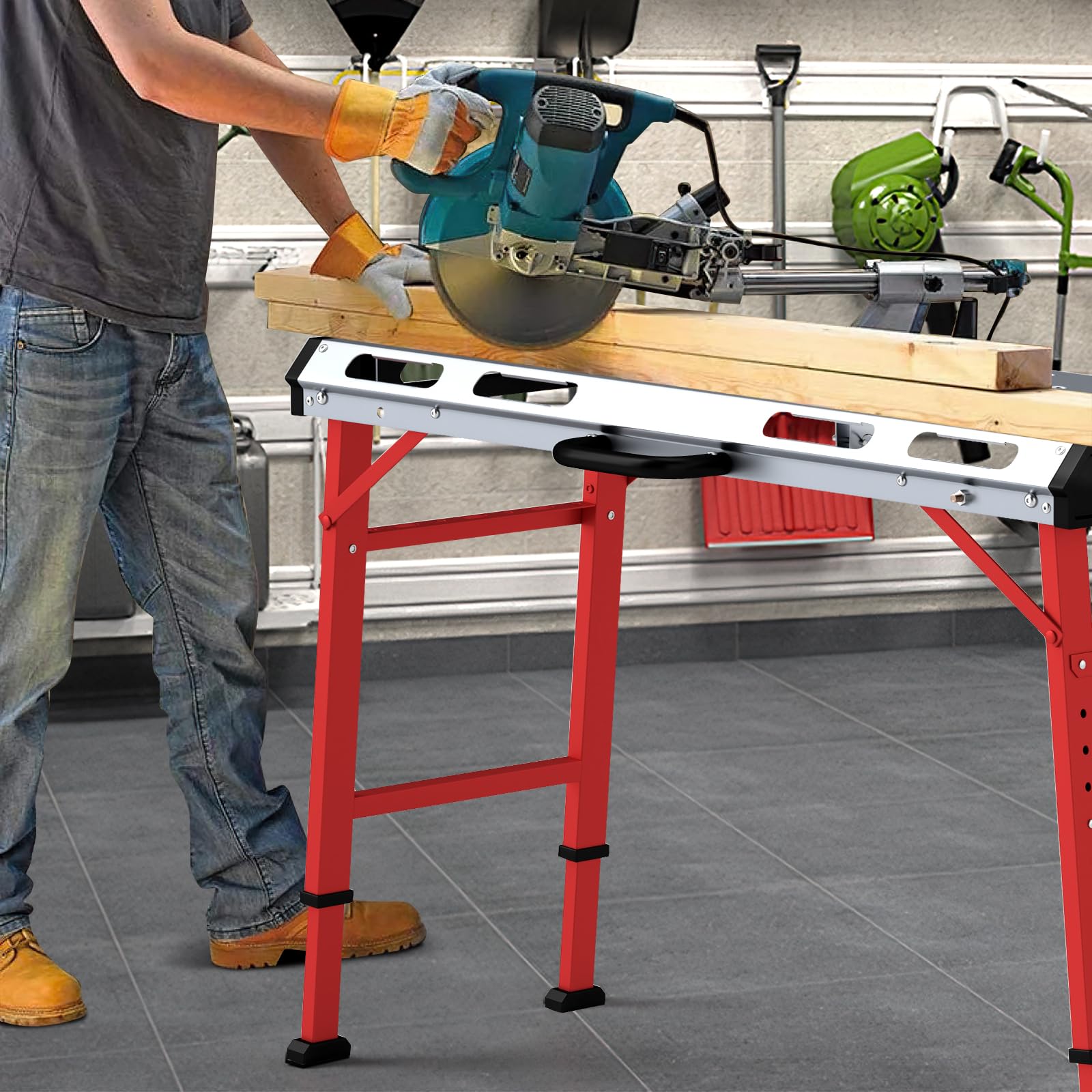 COSTWAY Werkbank Klappbar, Arbeitstisch Höhenverstellbar 107 x 53 cm mit 450 kg Tragkraft, Schweißtisch Werktisch mit 2 Stangenklemmen und Tragegriff, Werkzeugtisch für Garage Werkstatt