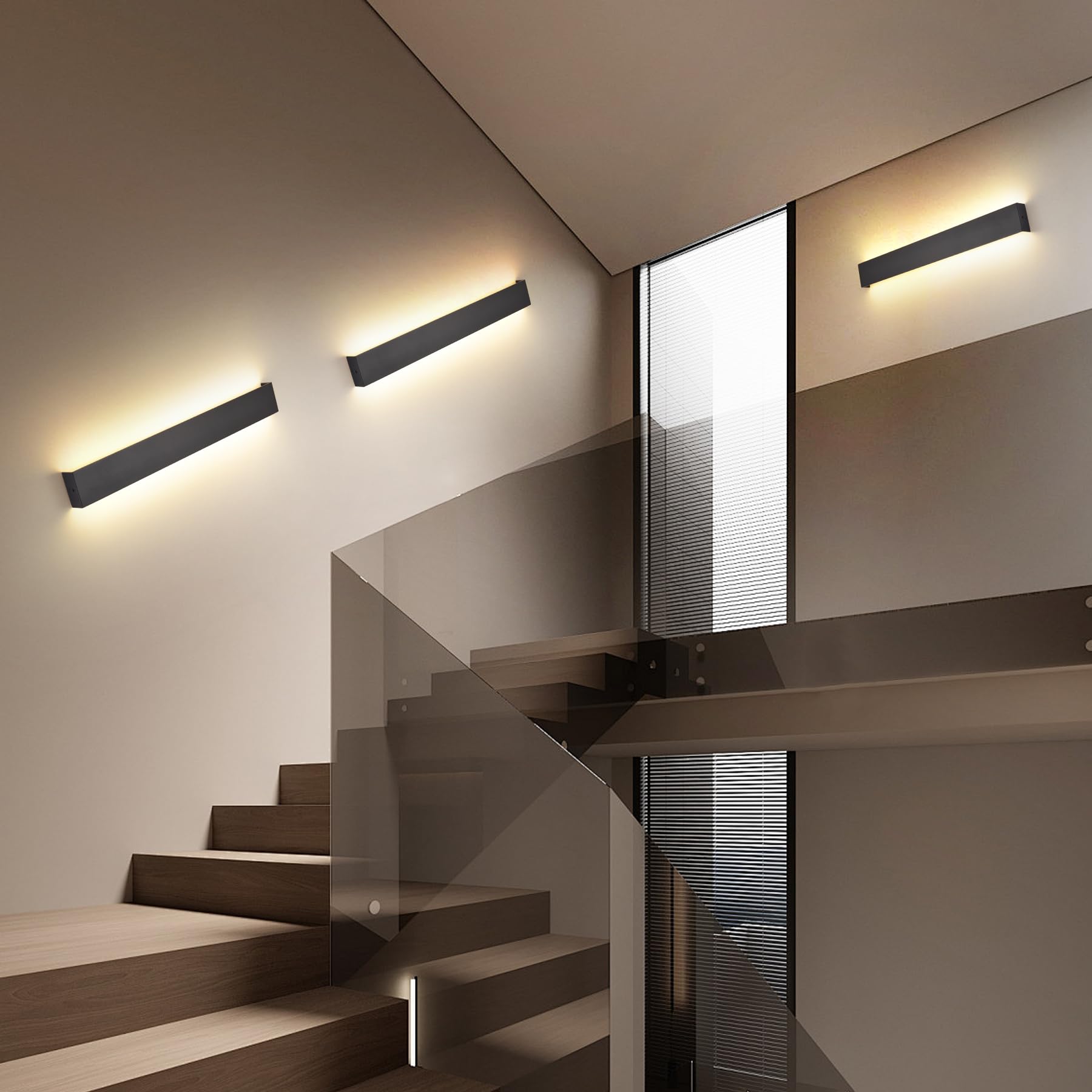 KUKAK LED Aplique pared Interior iluminación,20W 3000K/4000K/6000K Lampara de Pared,Moderno Apliques Pared,220V Luz Pared Aluminio para Salón Dormitorio Sala Pasillo Escalera,IP20 66CM Negro