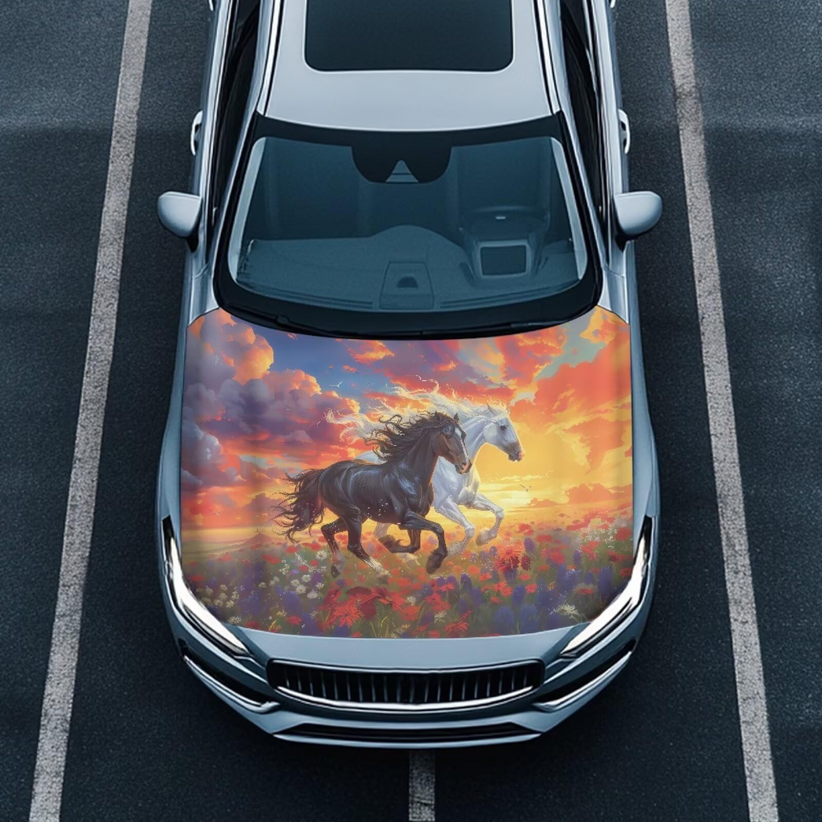 Black Horse Hood Covers for Cars, an All-Weather Waterproof Car Cover with a Windshield Snow Cover for Cars, Trucks, and Vans