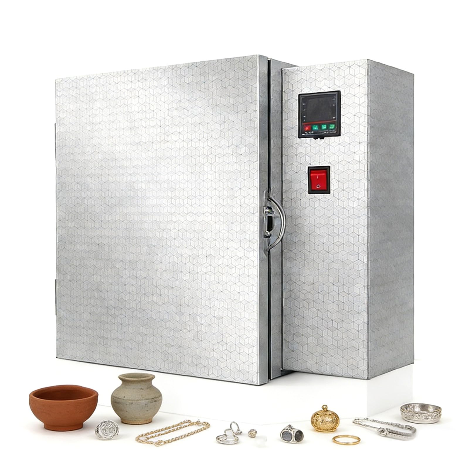 Horno Eléctrico Digital 1500W - Máx. 800°C para Cerámica, Alfarería y Fundición de Joyas, Horno para Estudio Doméstico con Guantes y Herramientas, Cámara 15x15x20cm