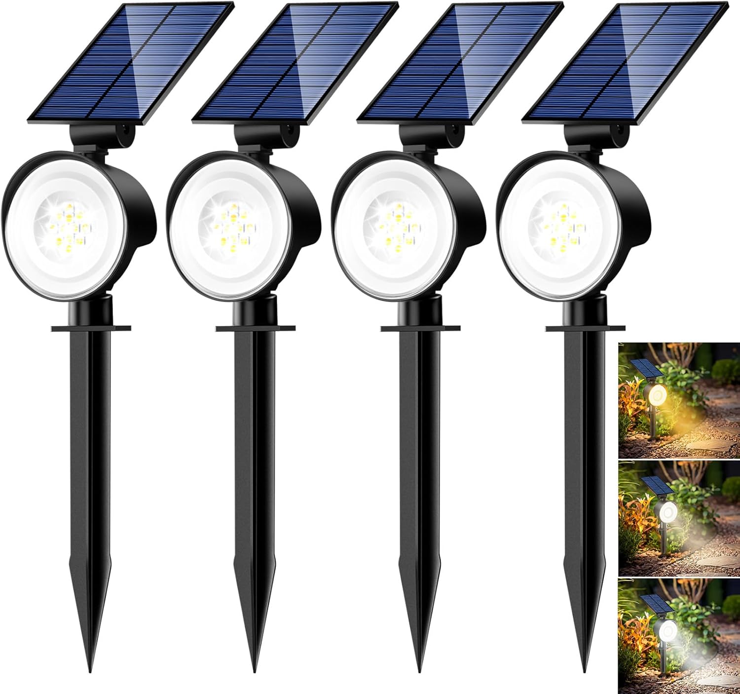 nipify 4 Pack Solar Lights Outdoor Waterproof, 3 CCT Solar Spot Lights with 2 Brightness Landscape Spotlights for Outside Garden Yard Trees