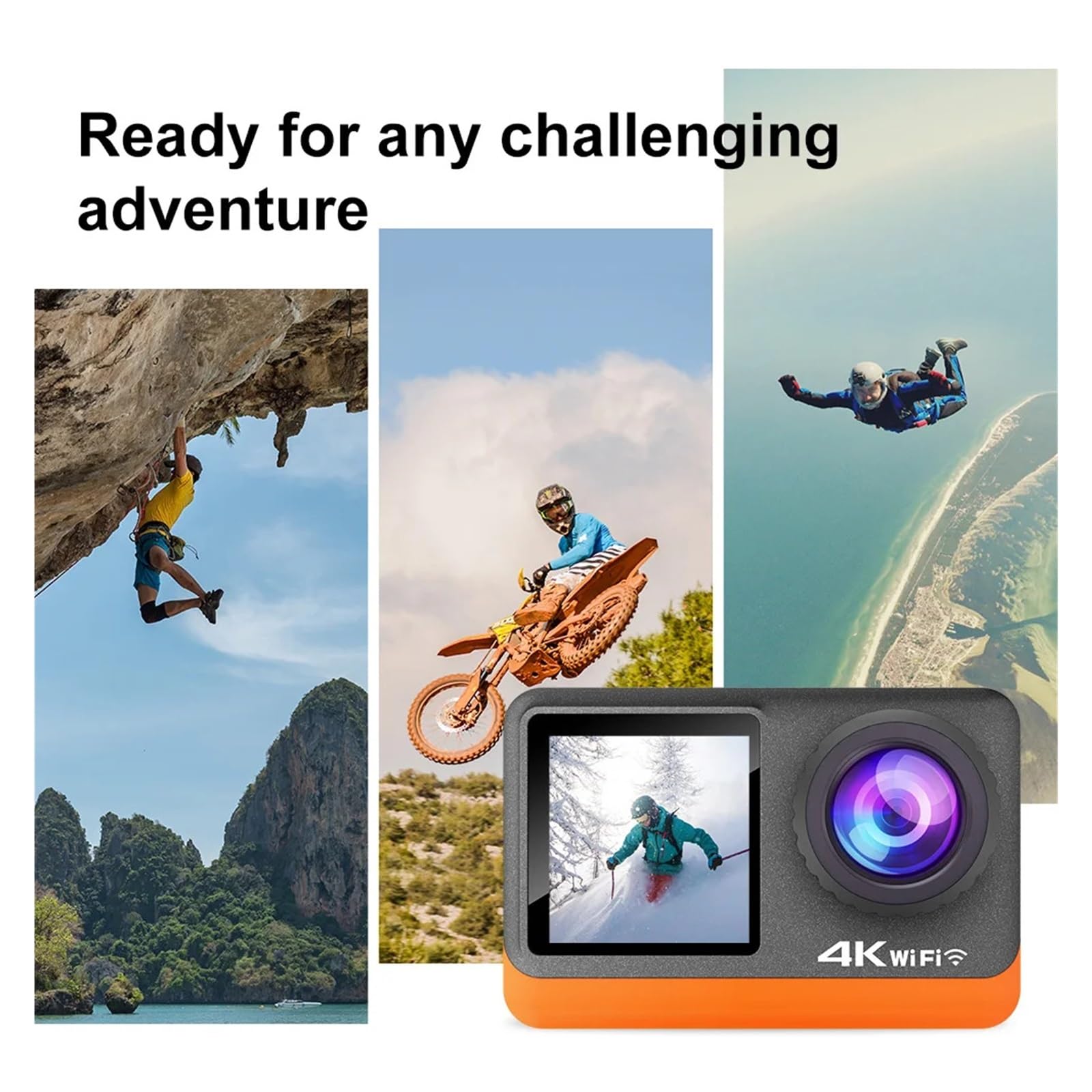 Macchina fotografica di azione 4K Ultra HD Doppio schermo 2.0 WiFi 170D 16MP Subacquea 30M Casco impermeabile Cam Camera sportiva