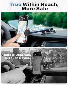 1Zero Gooseneck Car Phone Holder Mount 3-in-1, Long Arm Dashboard Windshield Air Vent Smartphoone Holders w/ Industrial-Strength Suction Cup, Anti-Shake Stabilizer Compatible All Cell Phones iPhone