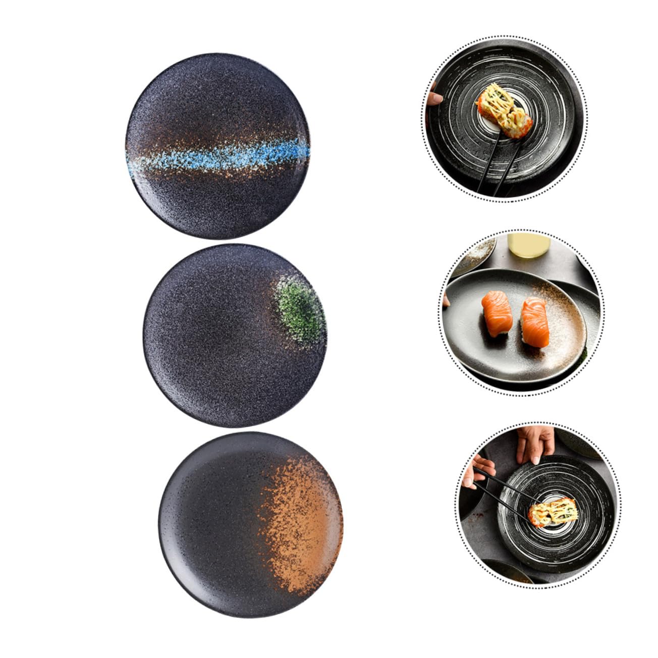 Lot de 3 Assiettes Céramique Rondes, Faciles à Nettoyer Utiliser, pour Fruits et Snacks Restaurants et Cantines Couleur Aléatoire