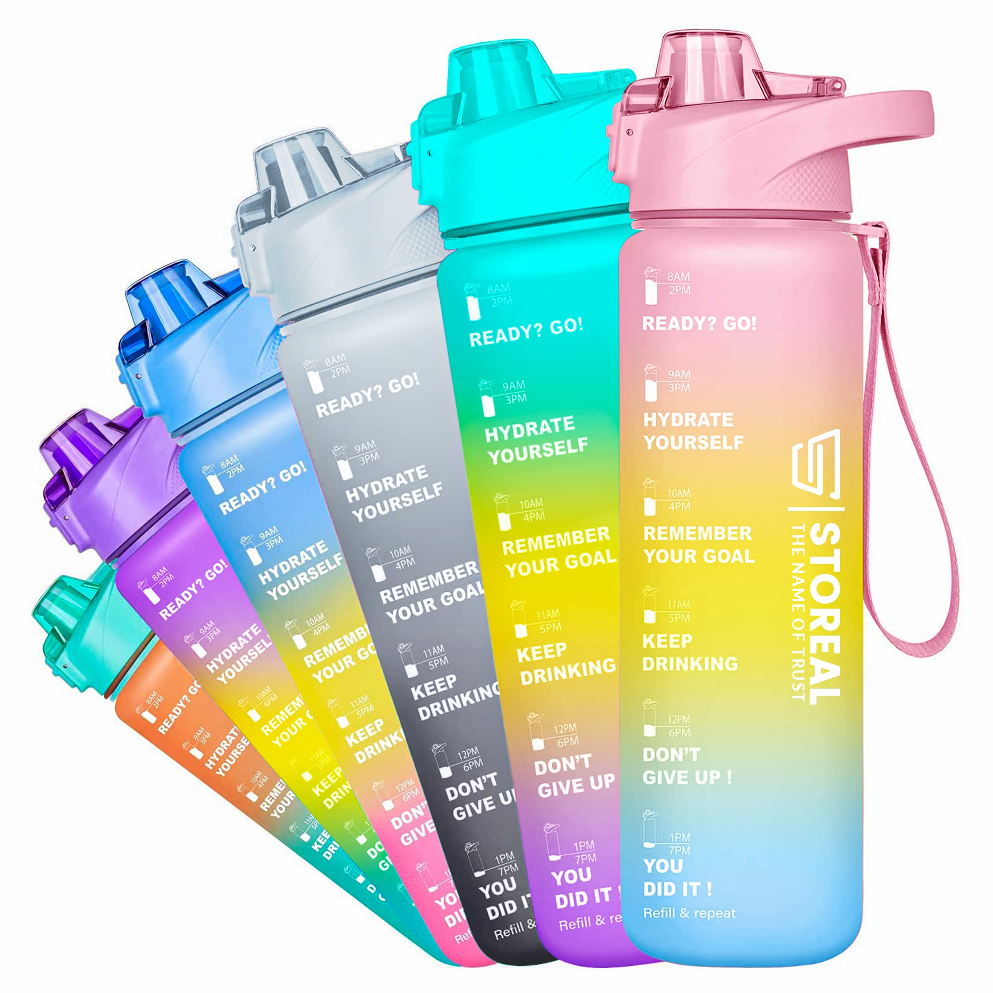 Buy STOREAL Original Tritan Motivational Plastic Water Bottle 1L with Time Markers, Leakproof