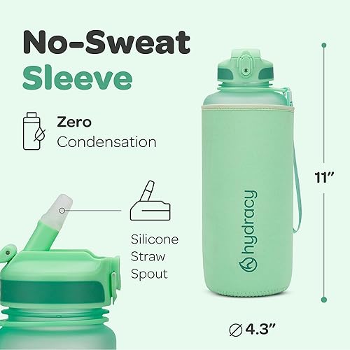 Miniatura 5 de Hydracy Botella de agua con marcador de tiempo, botella de agua grande sin BPA y funda sin sudor, botella de gimnasio a prueba de fugas con infusor