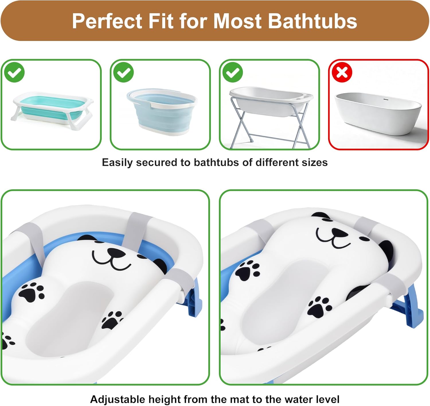 Dog Bathing Comfort mat– Floating Soft Non-Slip Pad with Adjustable Safety Straps for Small & Medium Dogs & Cats, Soothing Bathtub Cushion for Pets