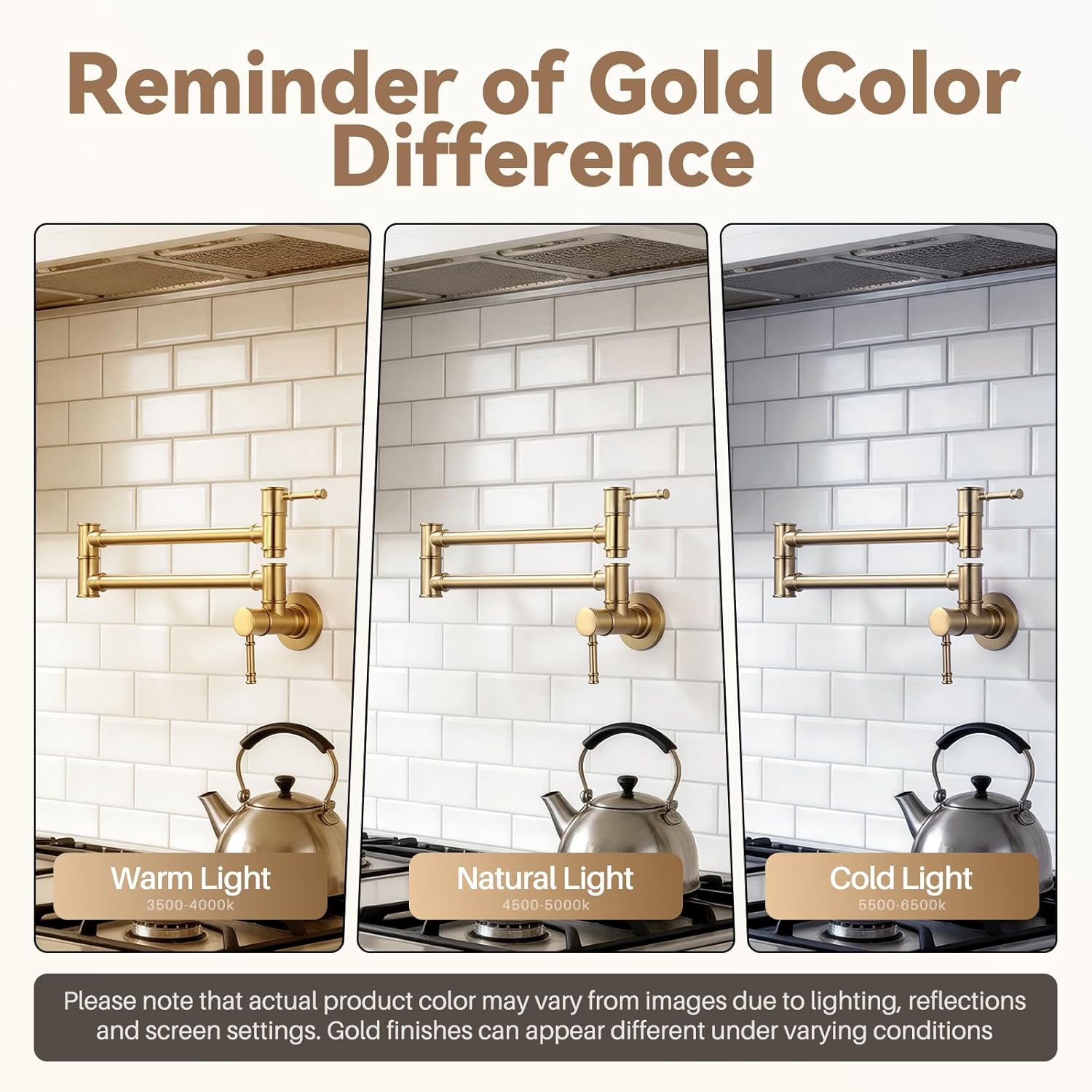 ALEASHA Brushed Gold Pot Filler Faucet, Folding Kitchen Faucet Single Hole 2 Handle Wall Mount Over Stove