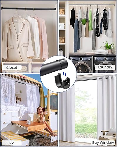 Miniatura 6 de Barras de armario para colgar ropa, barra de metal ajustable sin escalones de 17 a 84 pulgadas, barra de 1.3 pulgadas para colgar ropa de alta