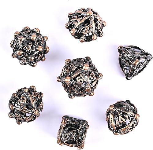 Miniatura 2 de DND - Juego de dados de metal, UBEUCK 7 piezas de dados de metal DND para cajas de juegos de mesa de Calabozos y Dragones (dados de cobre rojo