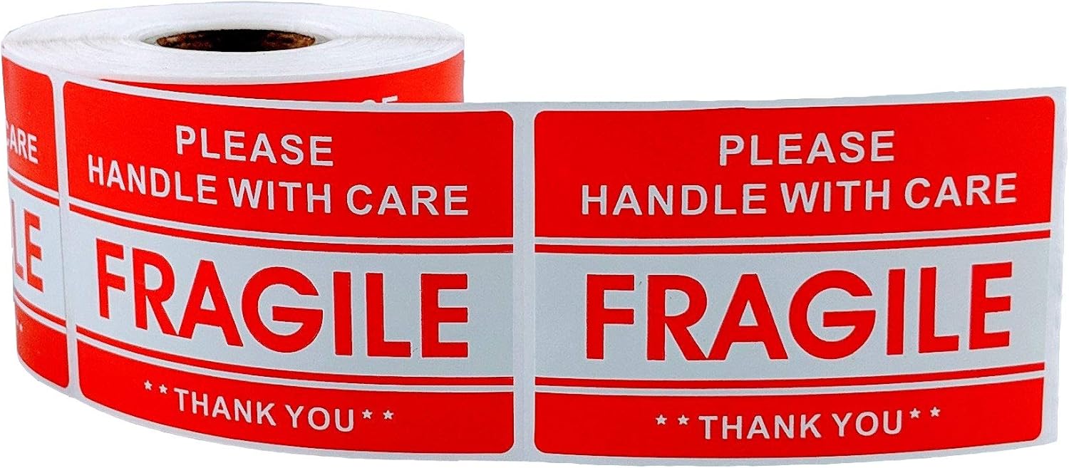 EPS Please Handle with Care - Fragile - Thank You Shipping Stickers, 2"x3", 500 Per Roll (5 Rolls)
