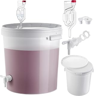 KADAX Juego de cubos de 33 litros con grifo, tubo de fermentación y tapón de goma, recipiente de fermentación de plástico con grifo de drenaje, boquilla de fermentación y tapón para vinificación