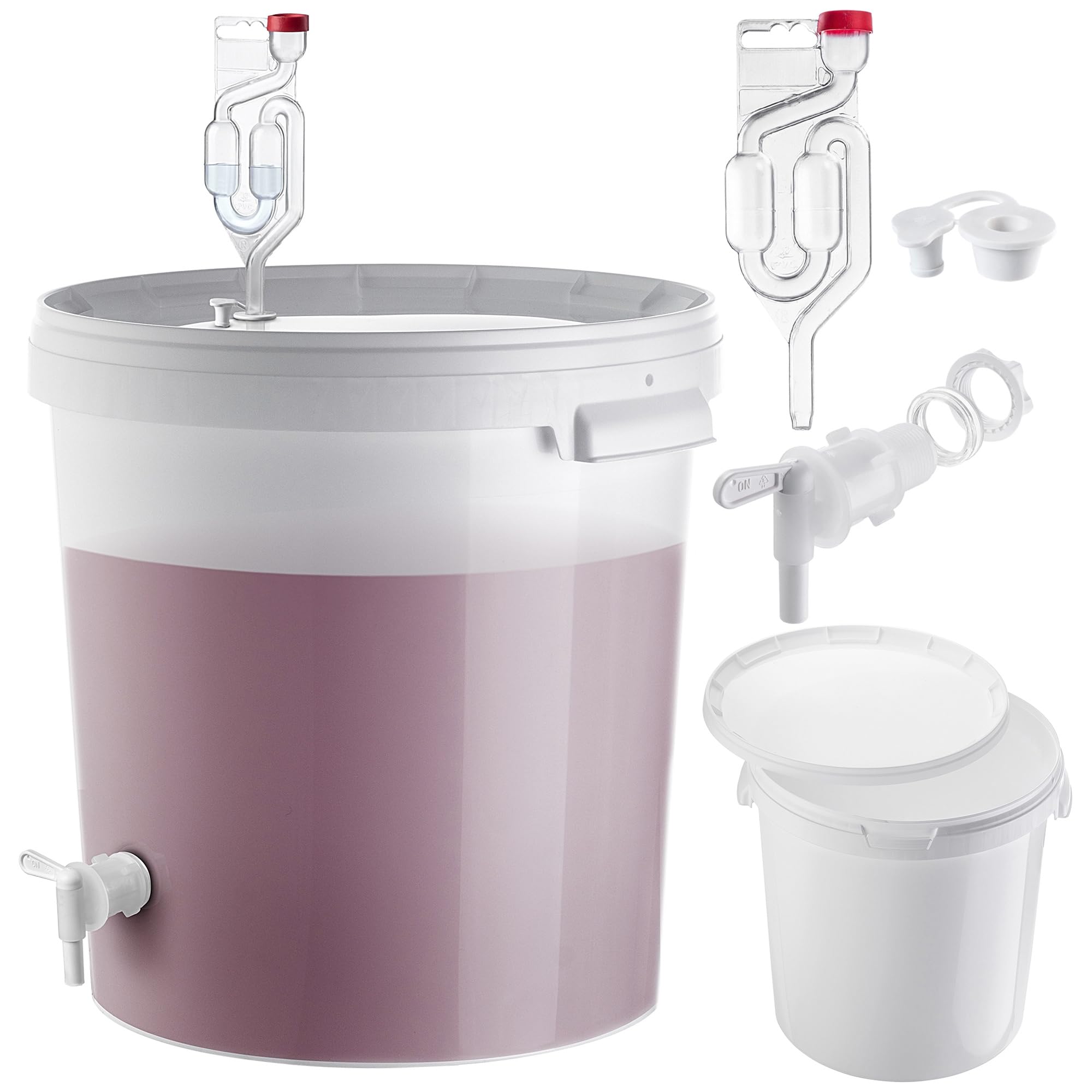 KADAX Seau de fermentation 33 l avec robinet, tubes de fermentation et bouchons en caoutchouc, récipient de fermentation en plastique avec robinet de vidange, bouchon de fermentation et bouchon pour