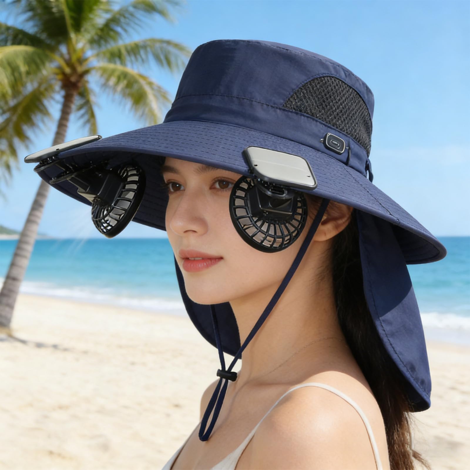 Sombrero de tela desmontable ventilador de alta carga USB energía solar para todos épocas, asesor solar
