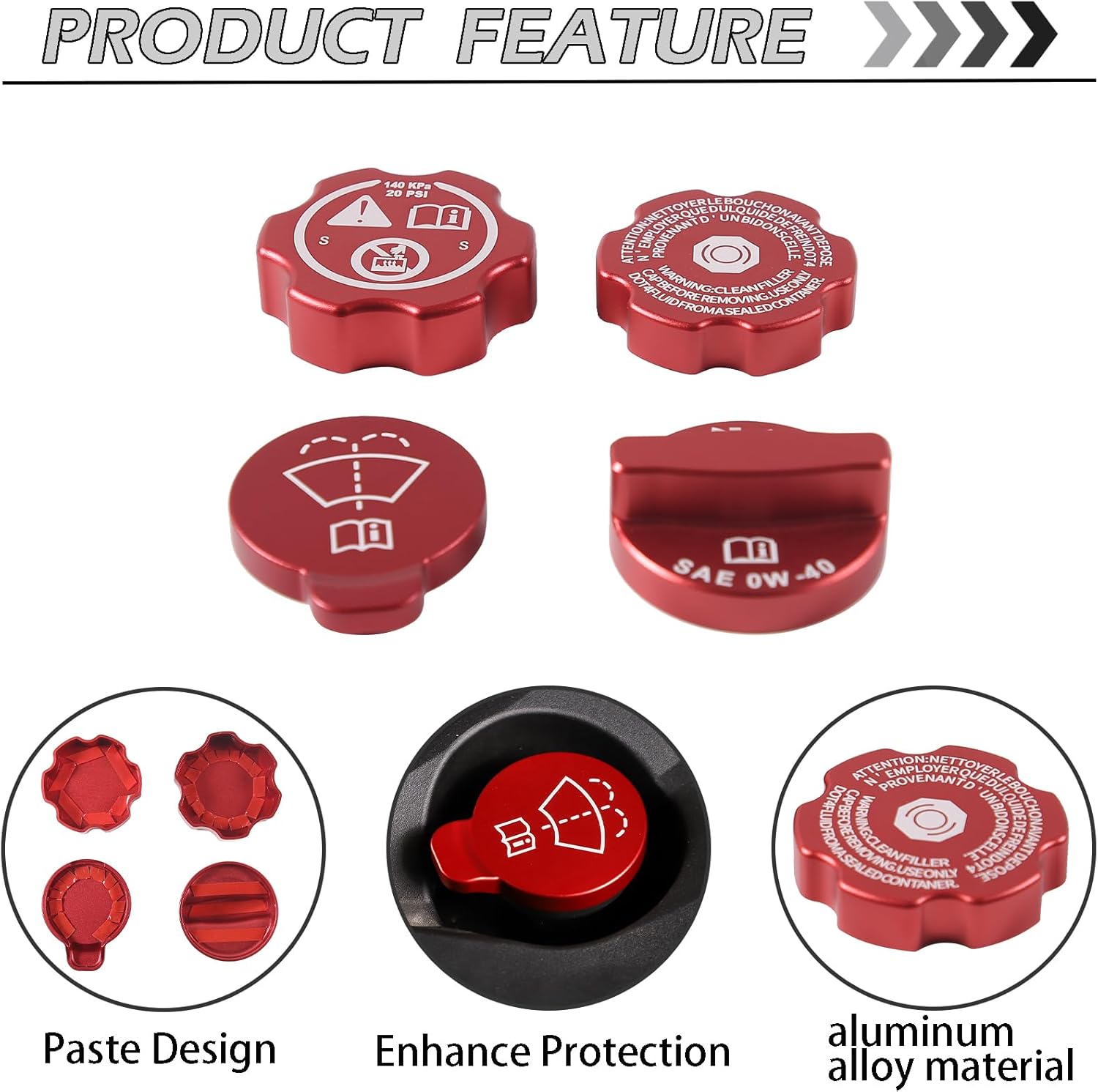 Aluminium Alloy Engine Oil Cap Radiator Cap Washer Cap Brake Fluid Cap Cover Trim Compatible with Chevrolet Corvette C8 2020-2023 2024 2025, Engine Cap Cover Set C8 Accessories 4PCS (Aluminum - Red)