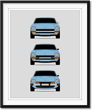 Custom Car Posters Handmade Poster compatible with Datsun 240Z 260Z 280Z Generations and Print of Datsun S30 / Nissan S30 Nissan Fairlady Z - Light Blue, 11x14 Satin Print Unframed- Gift