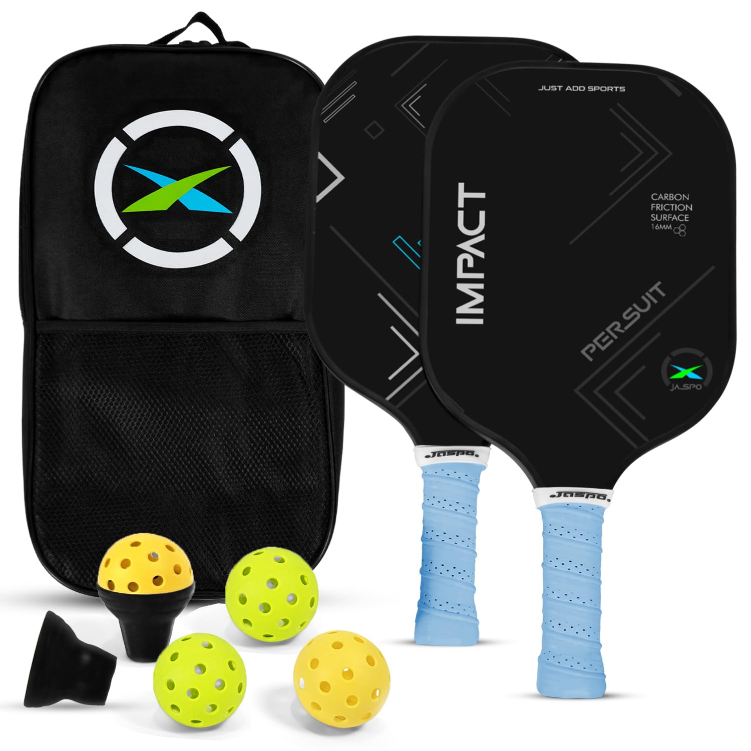 Jaspo Duro-Deck 16mm Graphite Paddle Pickleball Set, 2 Lightweight Paddles, 4 Pickleballs & Carry Bag,PP Honeycomb Core, TPU Edge Guard, Cushioned Anti-Slip Handle (Impact)-image-12
