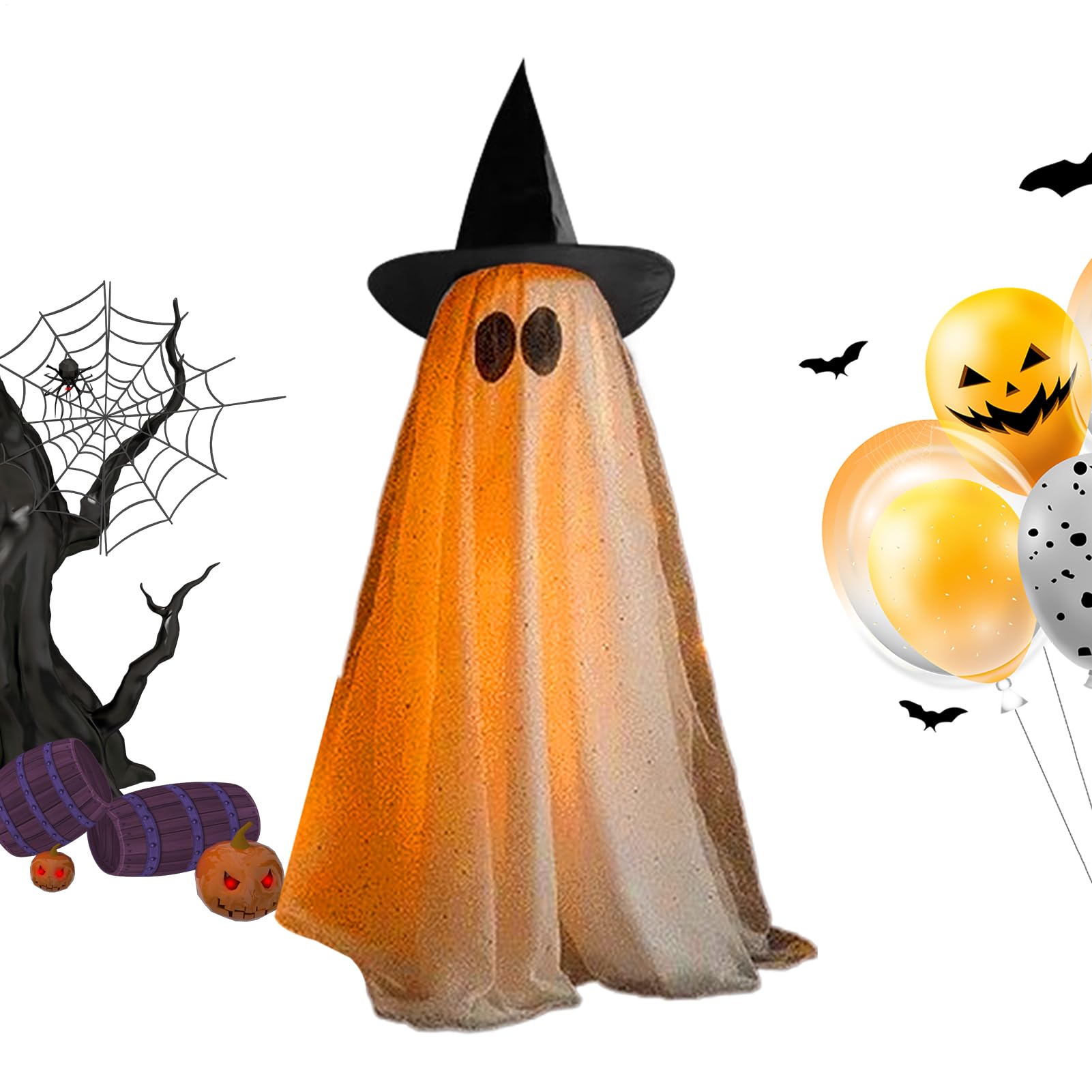 Dekoracje Duch Na Zewnątrz Halloweenowe Dekoracje z Duchami ze Światłami | Strojne Ozdoby Świąteczne do Wnętrz i Na Zewnątrz Dom Ogród Balkon Pokój