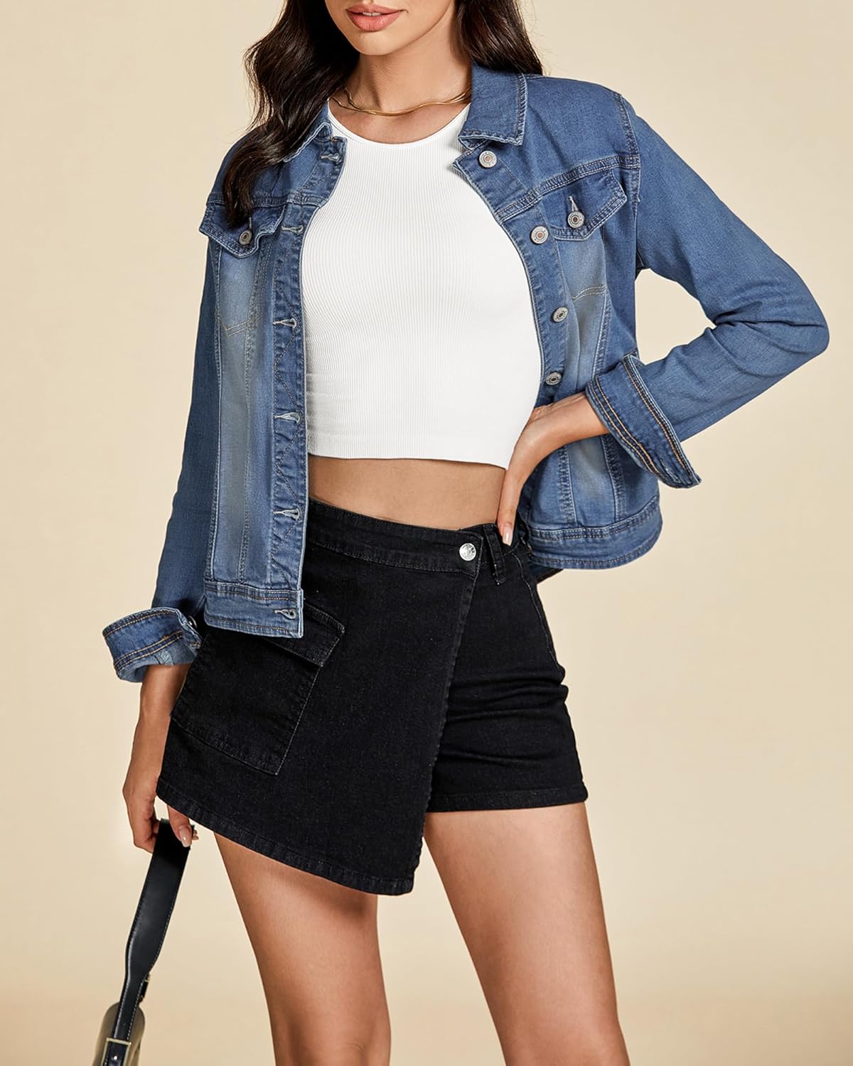 LookbookStore Women's Basic Long Sleeves Button Down Fitted Denim Jean Jackets - Image 8