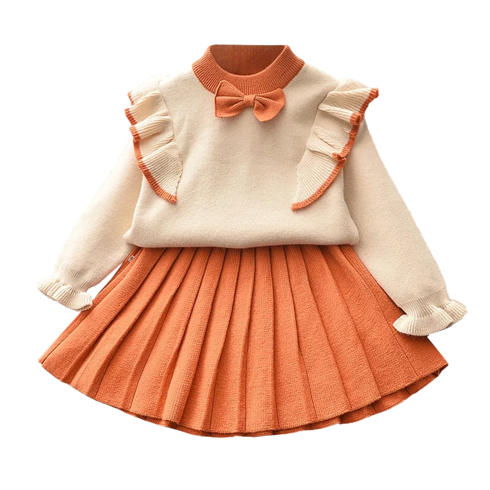 Photo 1 of PATPAT Toddler Girls Winter 2Pcs Cozy Pleated Skirt Sets Fashion Ruffled Fall Outfit Baby Knitted Clothing Set 3Y