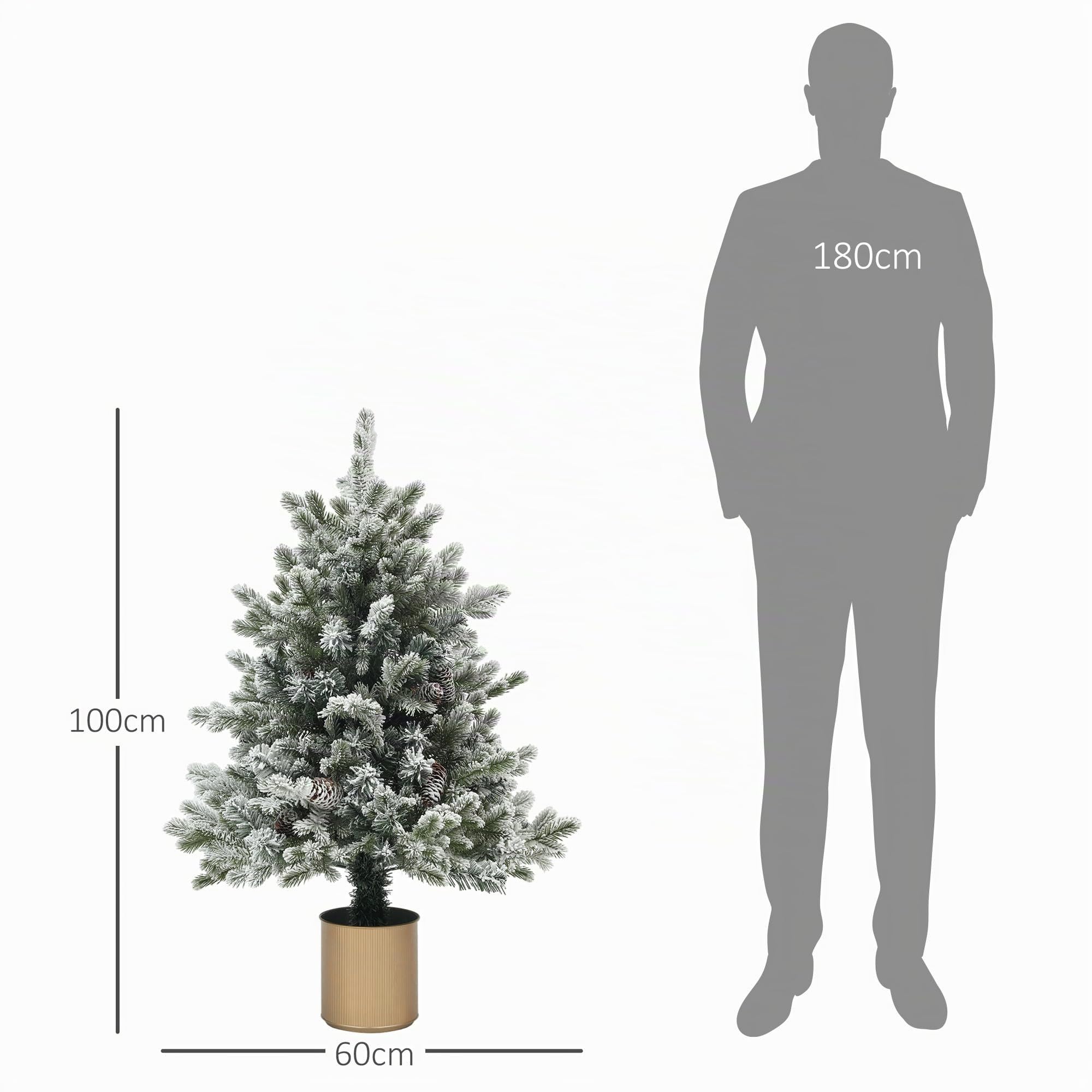 HOMCOM Mini Künstlicher Weihnachtsbaum 100 cm mit Schnee, 130 Spitzen | Künstlich Tannenbaum, Christbaum mit Topf, Weihnachtsdeko für Drinnen, Büro, Wohnzimmer