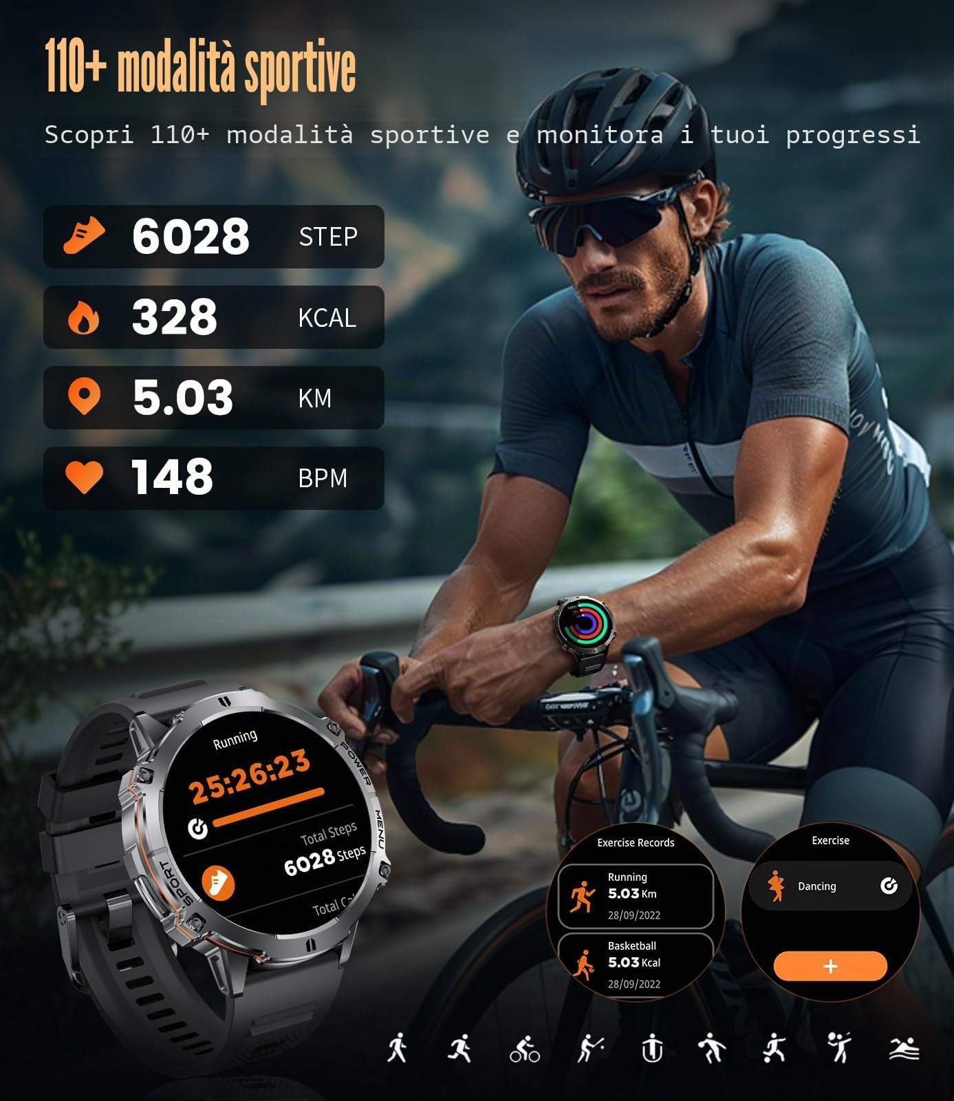 LIGE Orologio Smartwatch Uomo con 900mAh, 1,73” AMOLED Grande Schermo Smart Watch Militare con Bussola Barometro, 110+ Modalità Sportive, Impermeabile IP68, Cardiofrequenzimetro/SpO2 per Android iOS