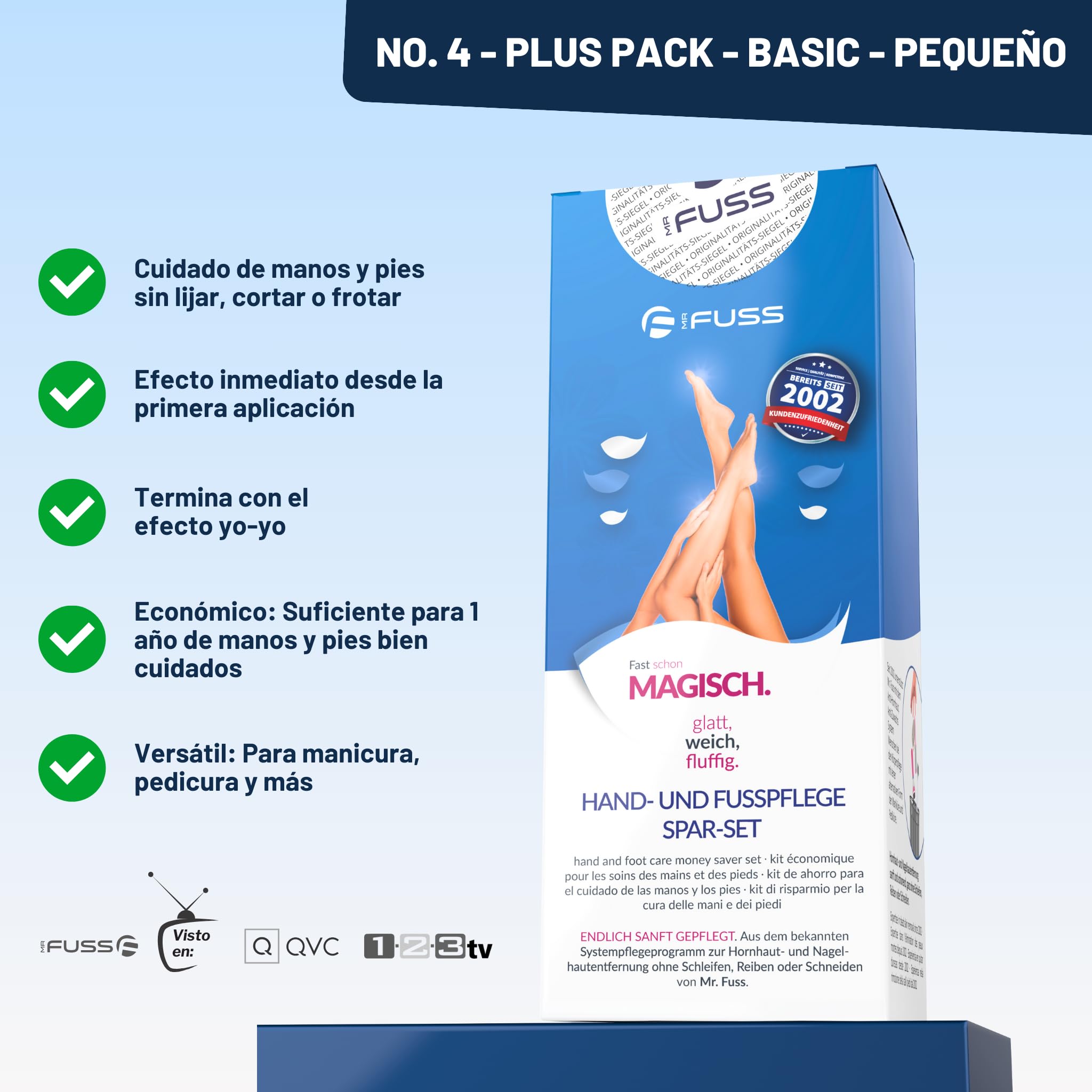 Mr. Fuss Solución Removedor de Durezas - Elimina Fácilmente Callos - Suave y Rápido - 250ml No. 4 en el Paquete Plus. Set de Pedicura sin Frotar con Efecto Inmediato.