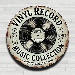 Vintage Vinyl Record Music Round Metal Sign Vintage Rustic Aluminum Metal Round Wall Sign - 8in Indoor Outdoor Gifts and Decor for Home, Office, Cafe & Yard