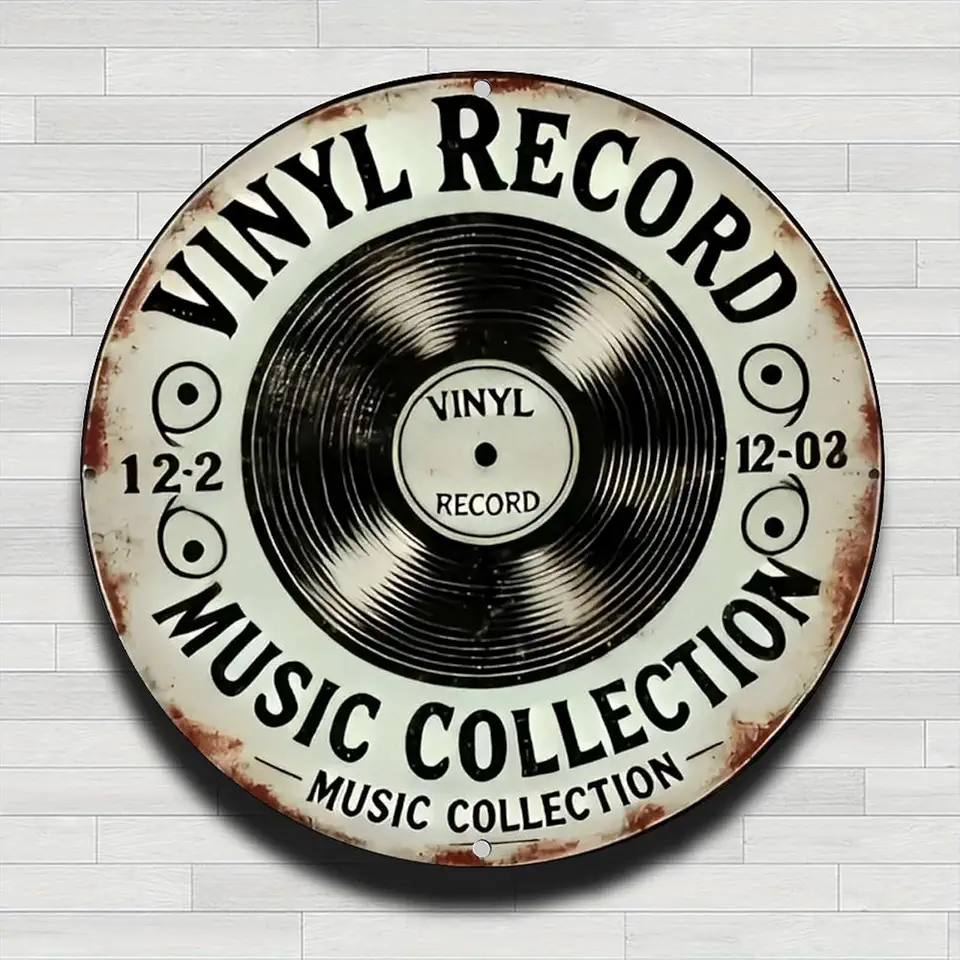 Placa de metal redonda de disco de vinil vintage, placa de parede redonda de alumínio rústico vintage - 20 cm, presentes e decoração para ambientes internos e externos para casa, escritório, café e