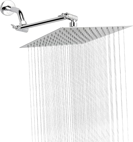 Miniatura 43 de Cabezal de ducha de lluvia con brazo de extensión ajustable de 11 pulgadas, cabezal de ducha cuadrado grande de acero inoxidable de alto flujo
