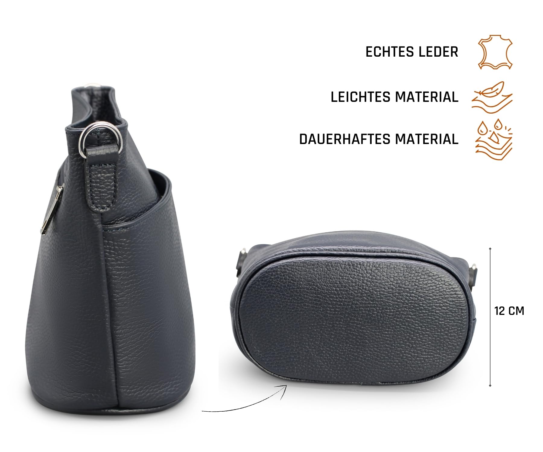 Adel Bags Damska torba na ramię z prawdziwej skóry LINA ręcznie wykonana torba Crossbody Bag 4 przegródki, torba na ramię ze skórzanym paskiem + szeroki pasek ze wzorem, wodoszczelna, stylowa Made in
