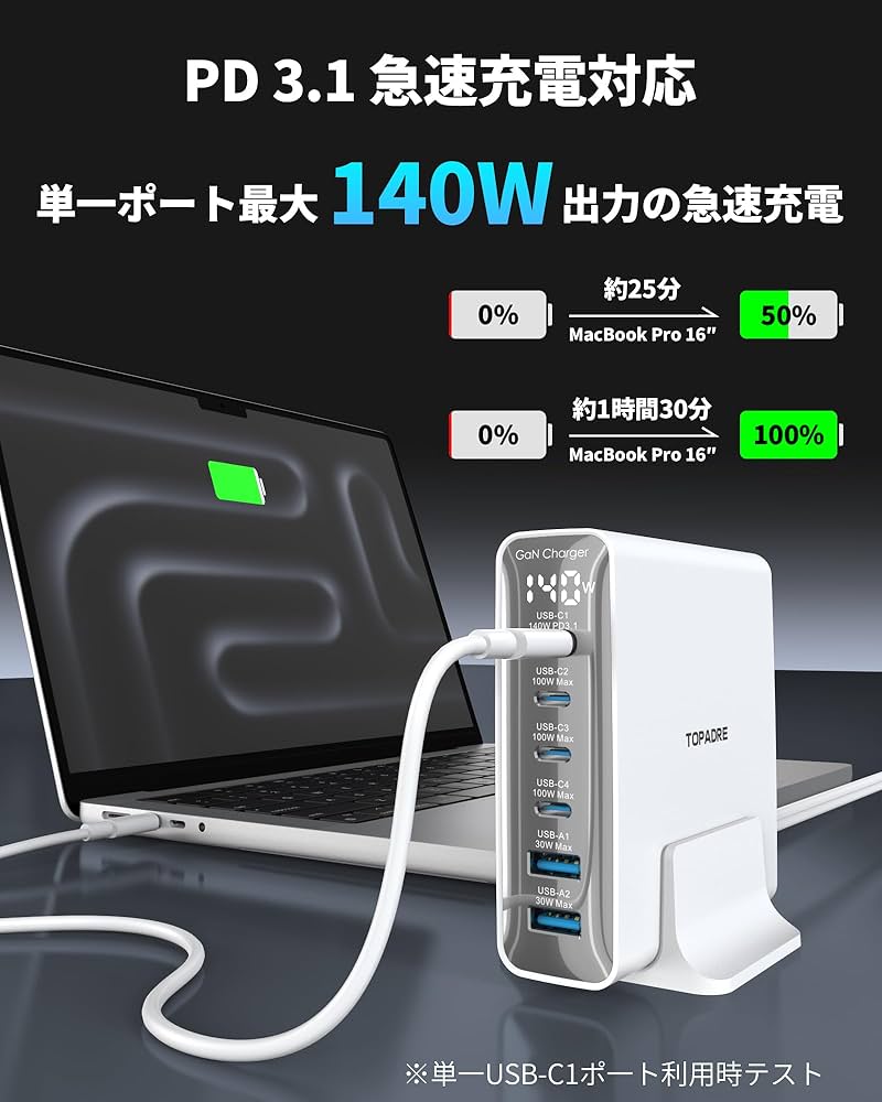 505646 TOPADRE 240w充電器 PD3.1対応6ポート同時急速充電 Amazon | TOPADRE 240w 充電器 PD3.1対応 6ポート同時急速充電【C1 単